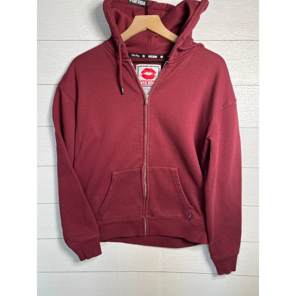 Vixxon Dixxon Women L Zip Hooded Sweatshirt Maroon Motorcycle Biker Classy Sassy